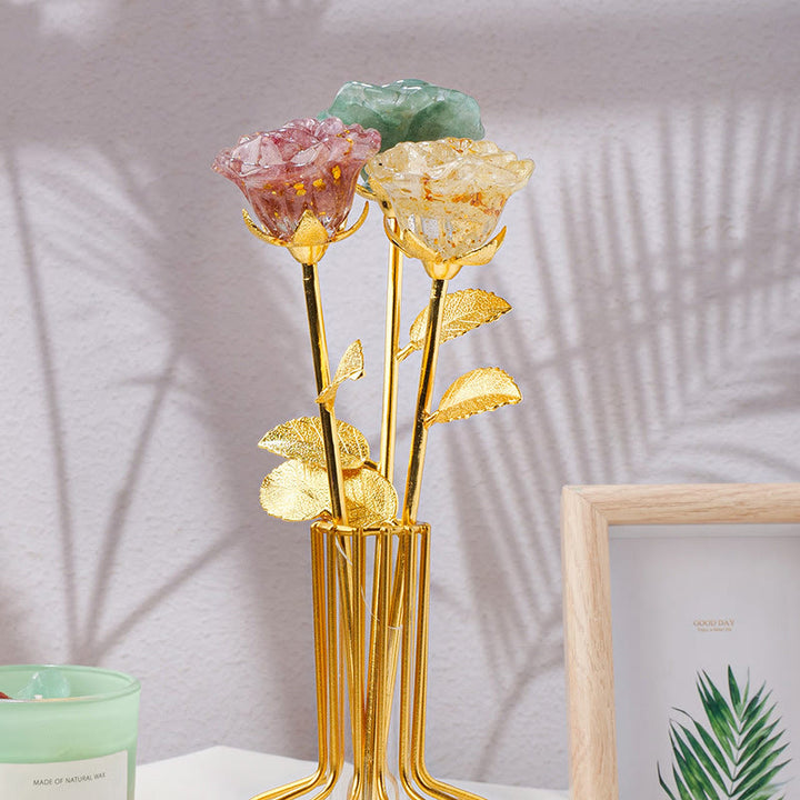 Décoration artisanale en pierres précieuses avec fleur de rose en cristal Olivenorma