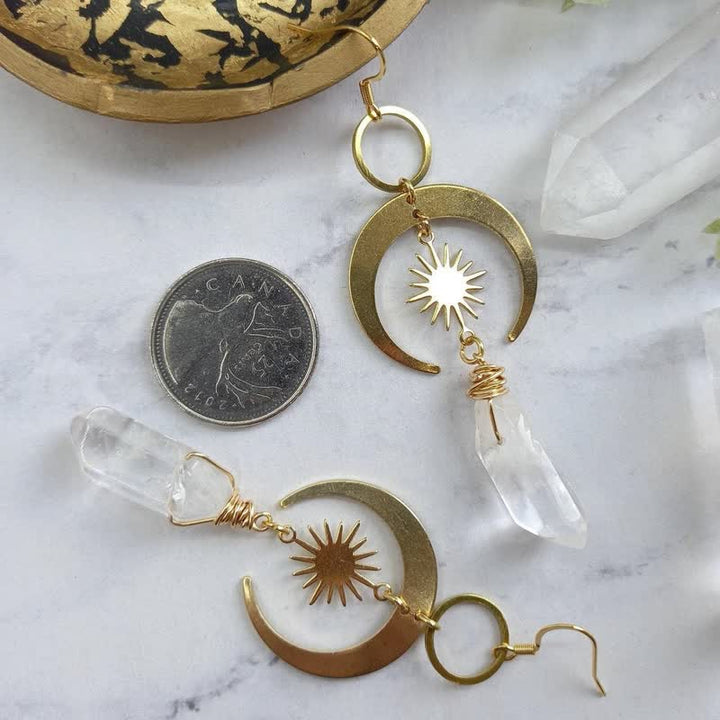 Boucles d'oreilles croissant de lune et soleil en cristal transparent Olivenorma