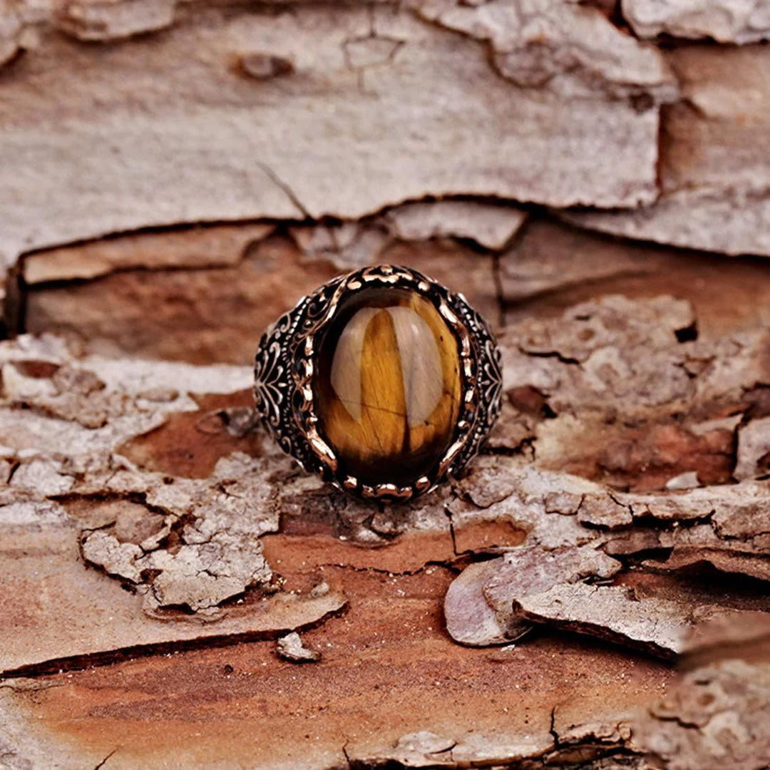 Bague en pierre précieuse œil de tigre Olivenorma pour homme