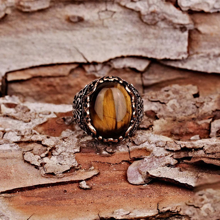 Bague en pierre précieuse œil de tigre Olivenorma pour homme