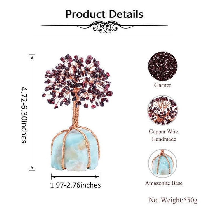 Arbre Feng Shui à base d'amazonite avec feuilles de grenat Olivenorma