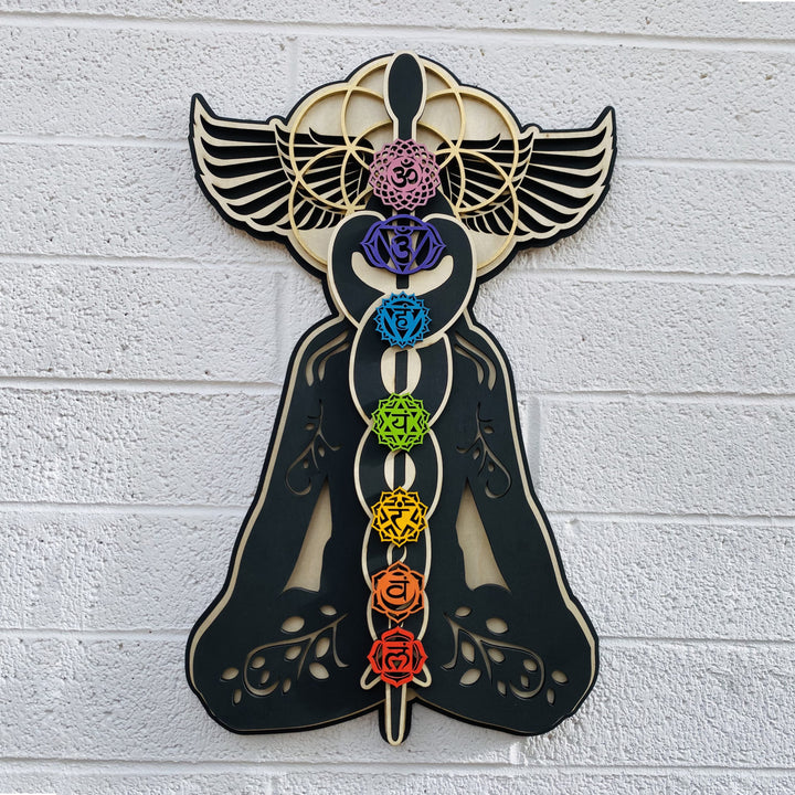 Décoration murale en bois teinté peinte à la main Olivenorma Kundalini Chakra