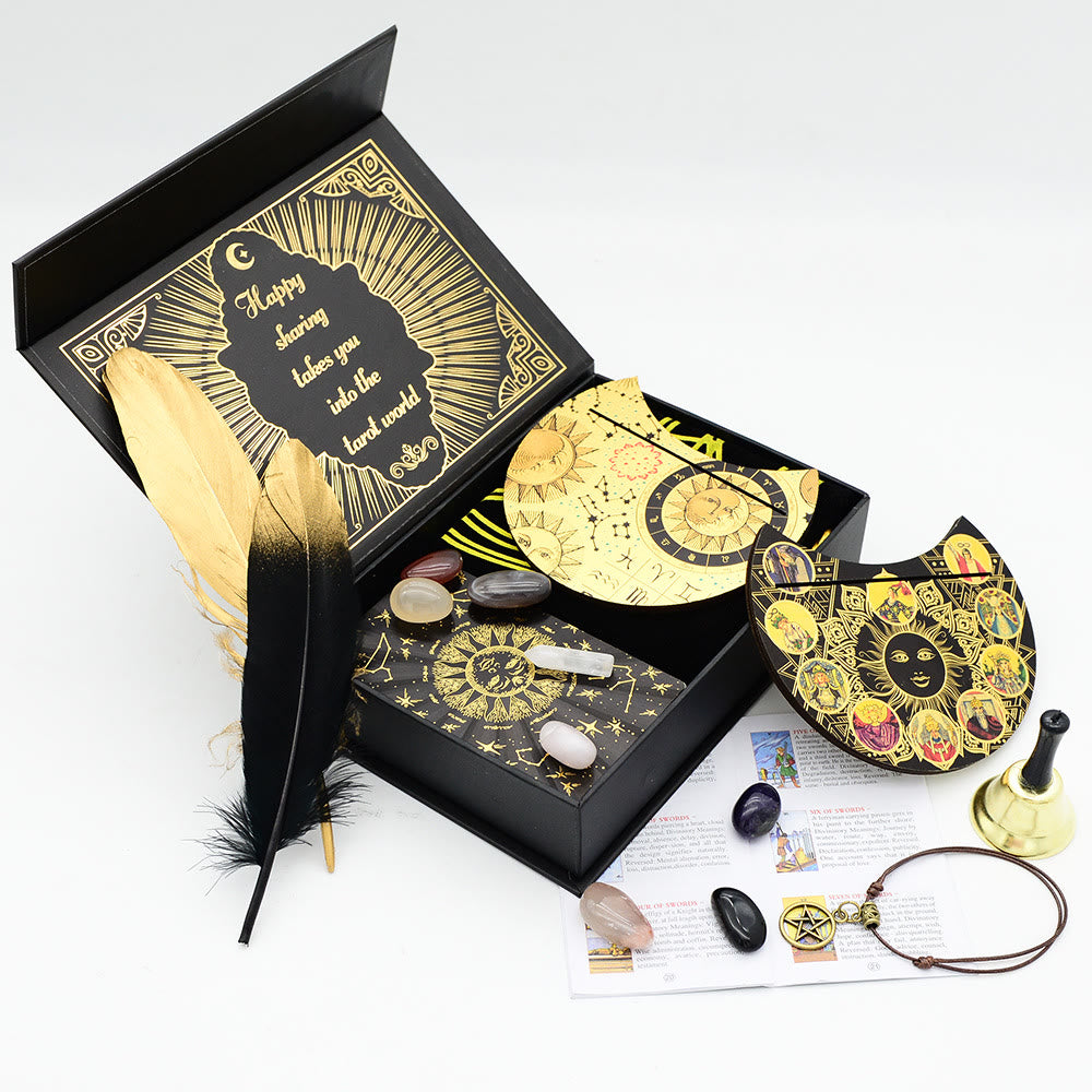 Coffret de divination en feuille d'or avec kit complet de cartes de tarot Olivenorma