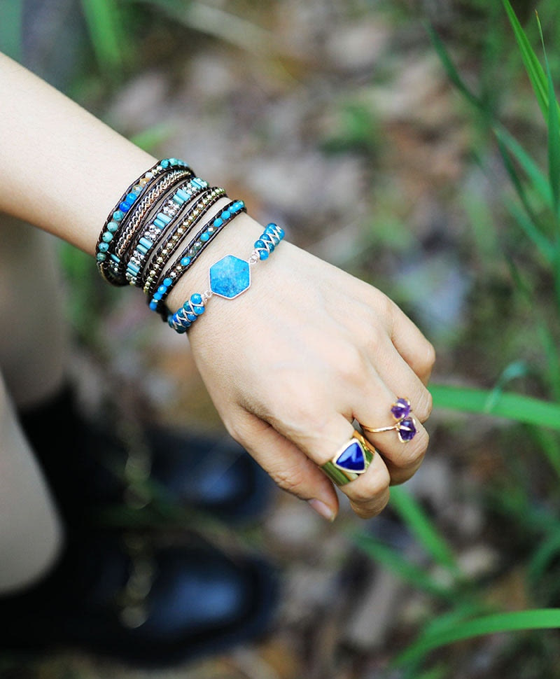 Bracelet enroulé hexagonal en aigue-marine et rhodochrosite Olivenorma