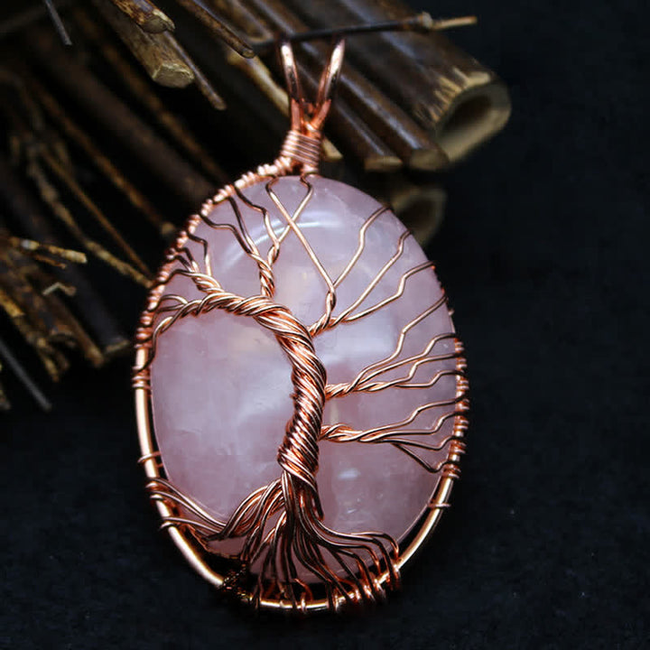 Collier ovale en pierre précieuse arbre de vie œil de tigre Olivenorma