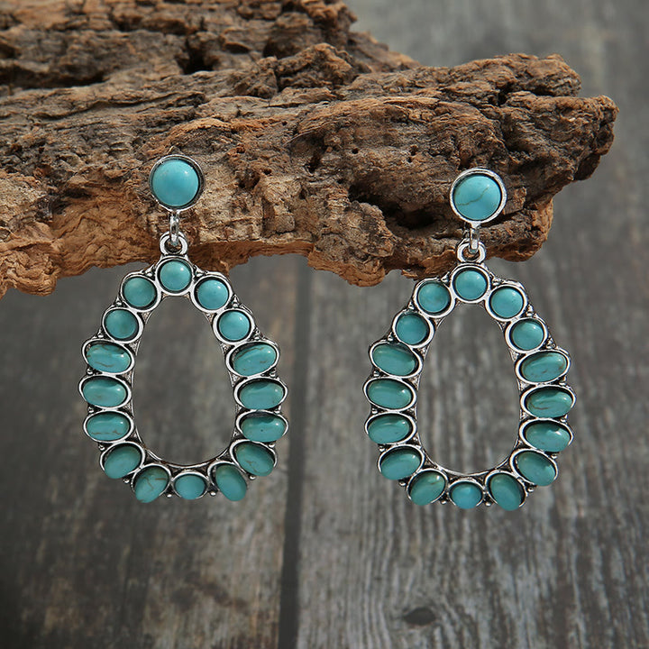 Boucles d'oreilles à tige en turquoise et forme de goutte d'eau de style bohème Olivenorma