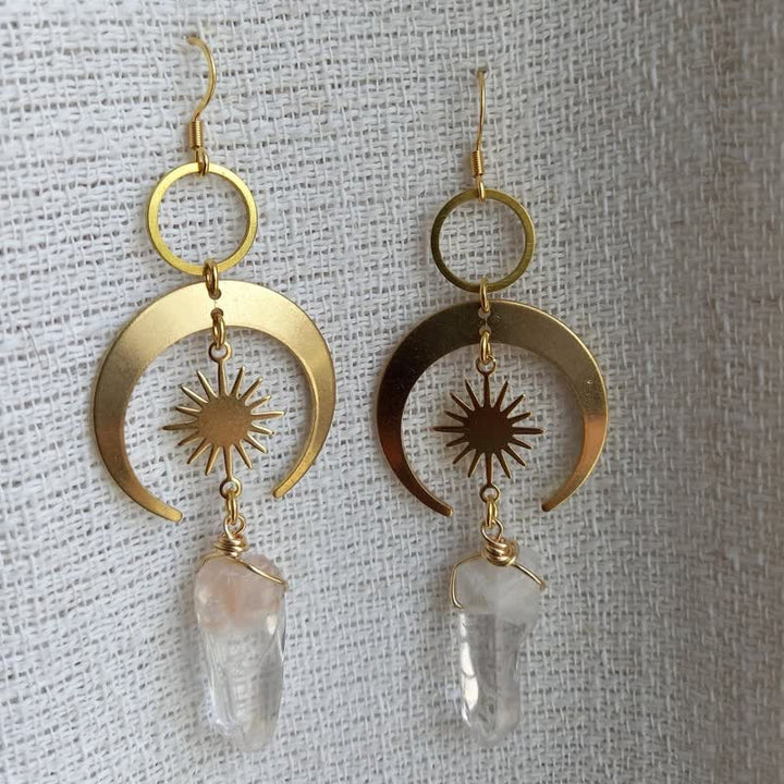 Boucles d'oreilles croissant de lune et soleil en cristal transparent Olivenorma