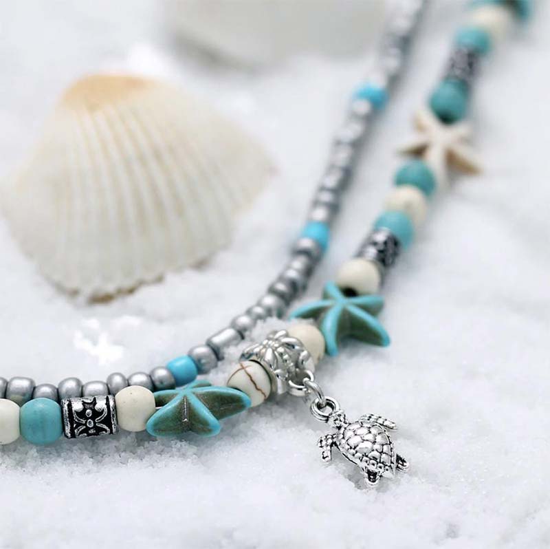 Bracelet de cheville symbole tortue turquoise Olivenorma