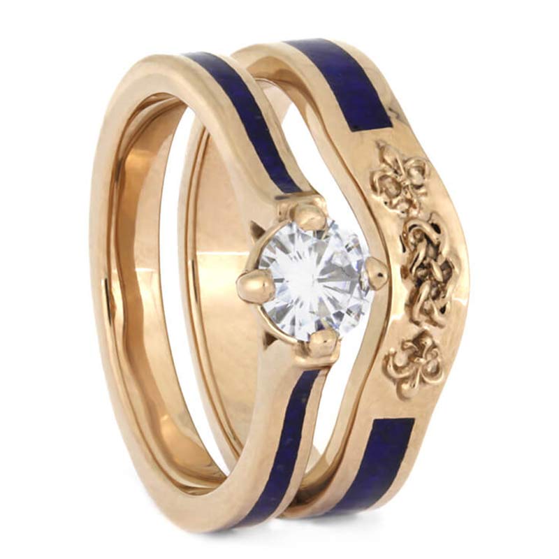 Ensemble de bagues de mariage en lapis-lazuli avec nœud celtique