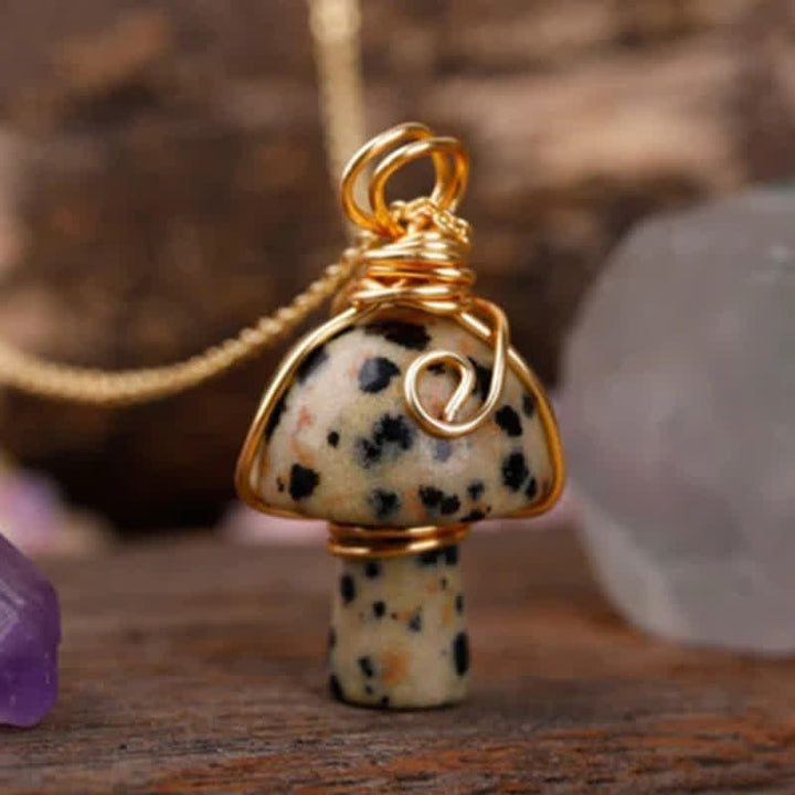 Collier champignon porte-bonheur en cristal naturel Olivenorma