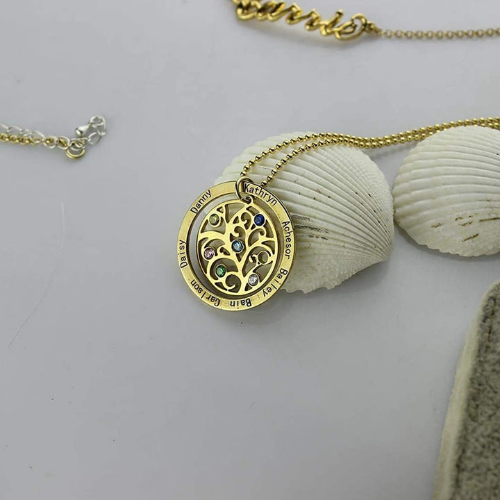 Collier avec pierre de naissance gravée du nom de l'arbre de vie Olivenorma