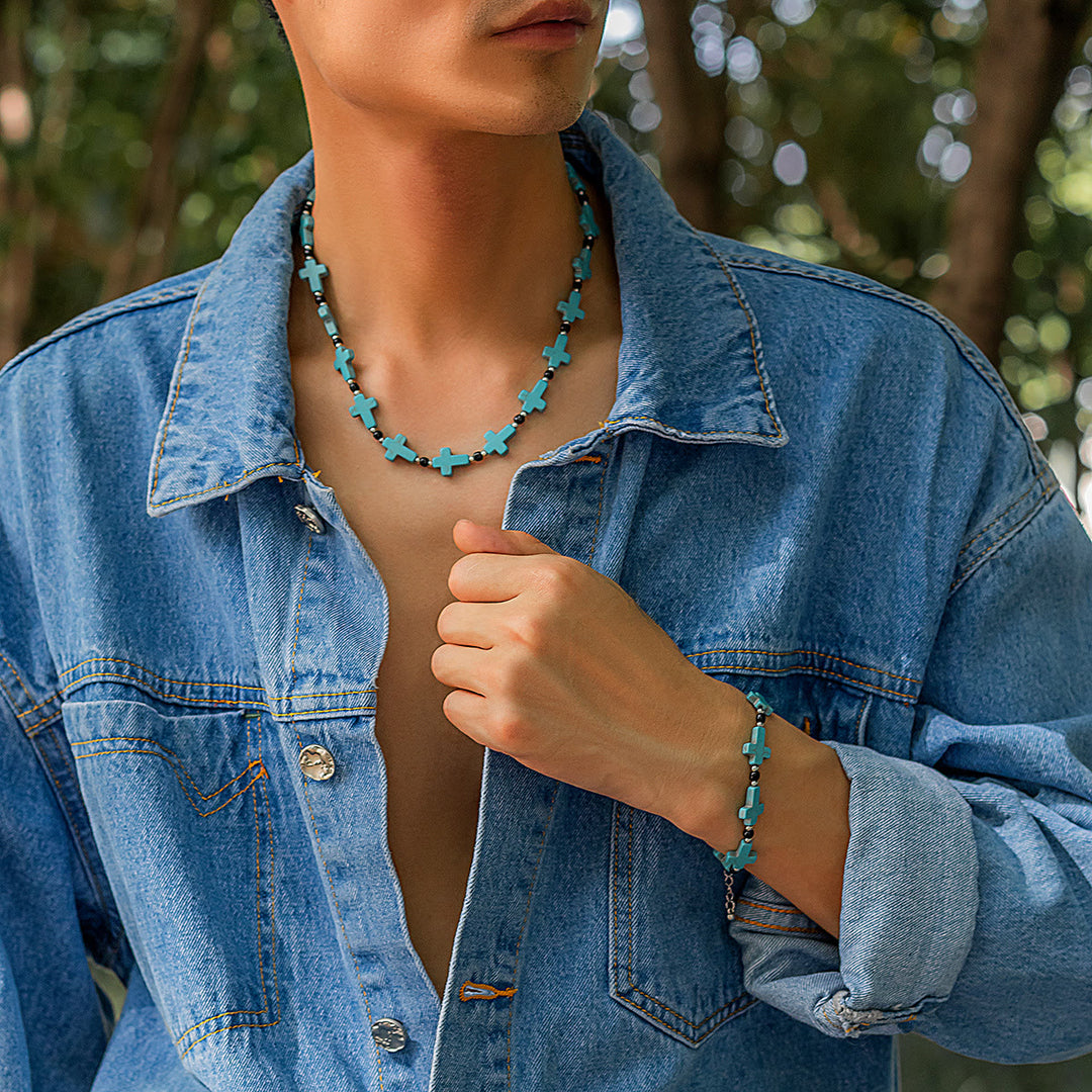 Collier à brins croisés en turquoise Olivenorma