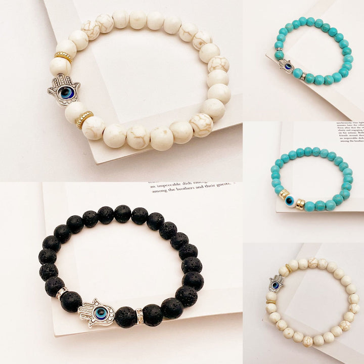 Bracelet extensible Olivenorma en perles de pierre naturelle contre le mauvais œil