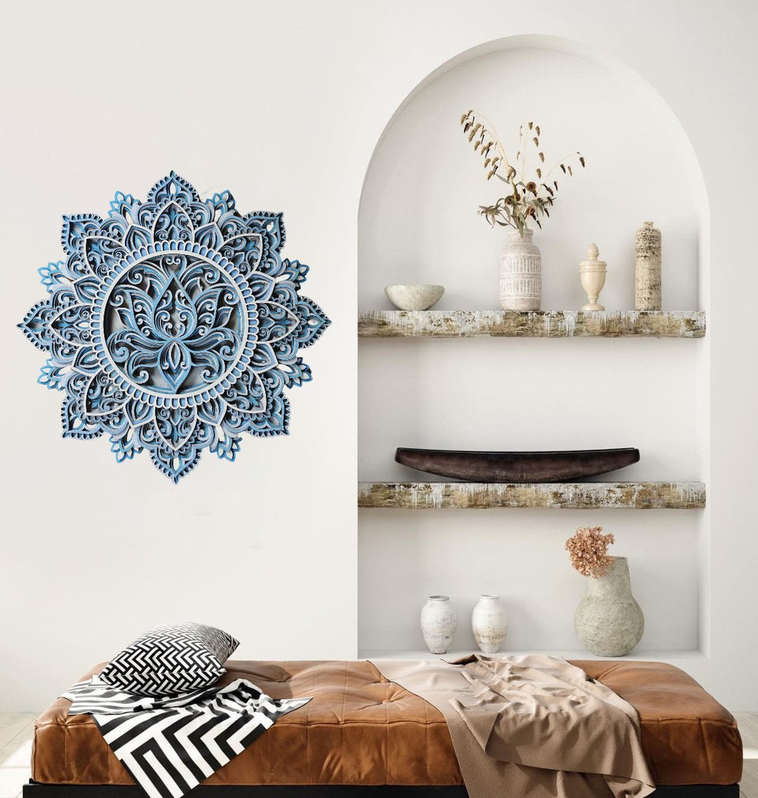 Peinture murale 3D Mandala Lotus Bleu Olivenorma