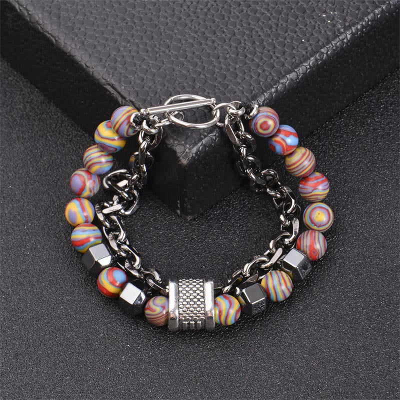 Bracelet chaîne en titane avec pierre malachite Olivenorma 8 mm