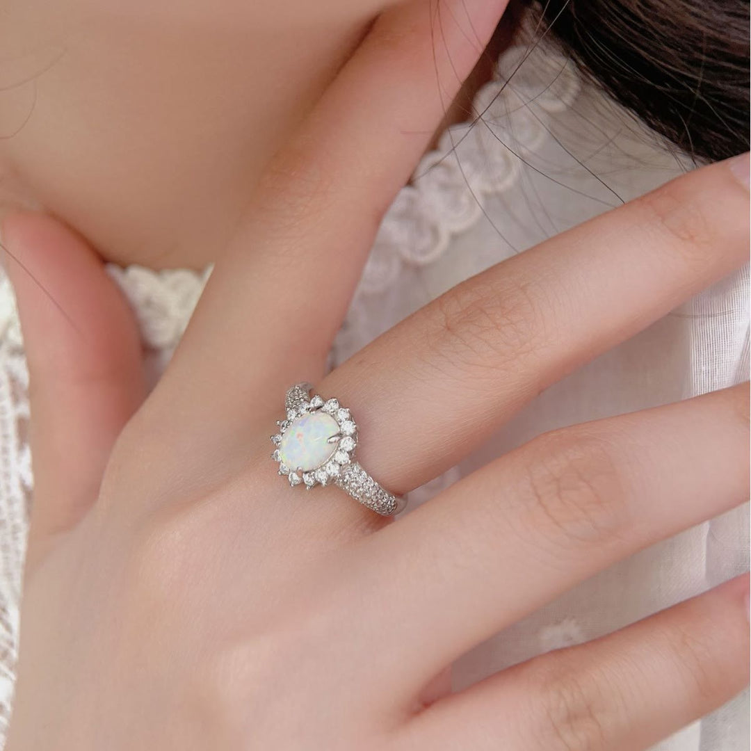 Bague fleur en zircon blanc opale Olivenorma