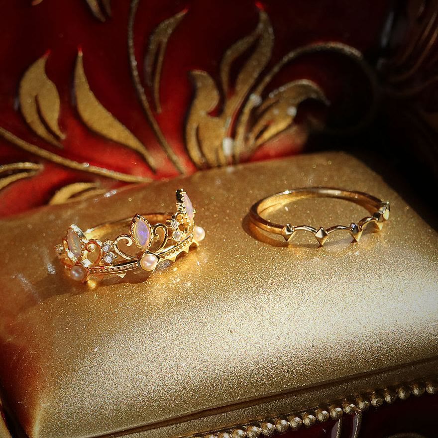 Bague Couronne Raiponce avec Perles d'Eau Douce et Opalite Olivenorma