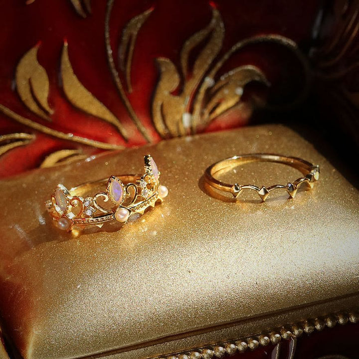 Bague Couronne Raiponce avec Perles d'Eau Douce et Opalite Olivenorma