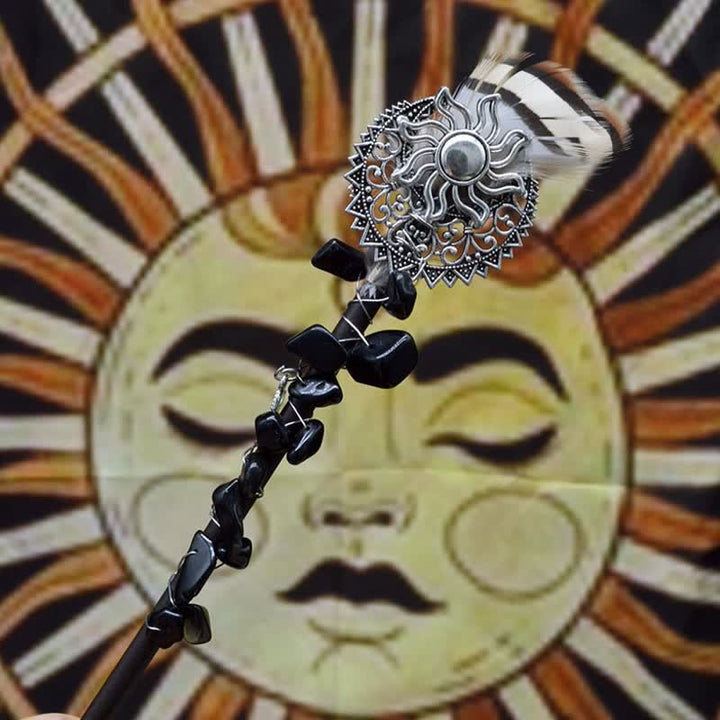 Baguettes de cristal en forme de lune féerique naturelle Olivenorma avec plumes