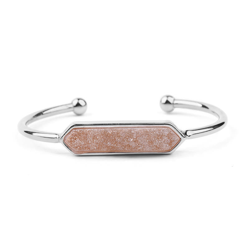 Bracelet manchette en cuivre et métal avec grappe de cristaux naturels Olivenorma