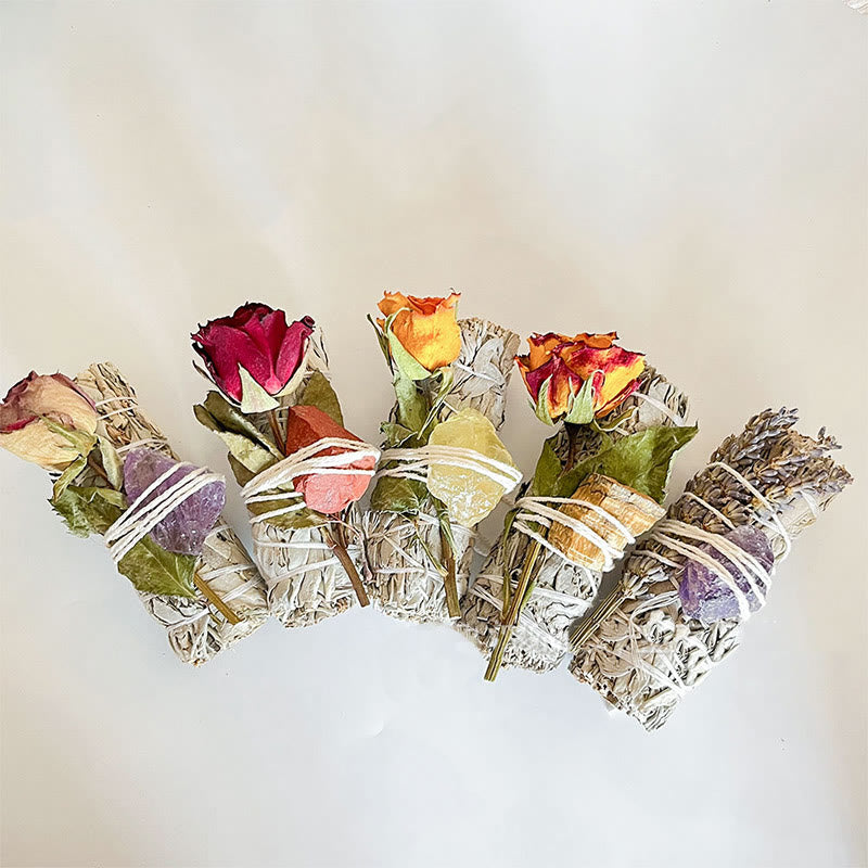 Olivenorma Plante en cristal naturel Rose Fleurs séchées Sauge blanche