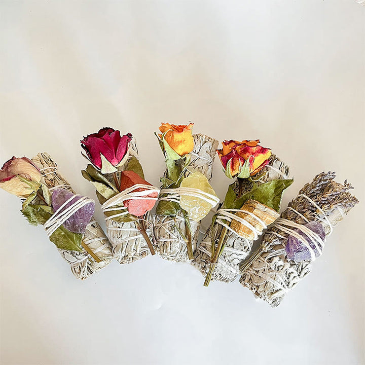 Olivenorma Plante en cristal naturel Rose Fleurs séchées Sauge blanche