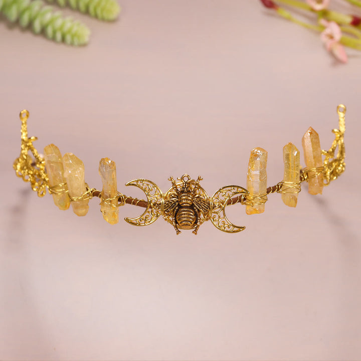 Couronne de cristal tissée en cristal naturel avec soleil et lune Olivenorma