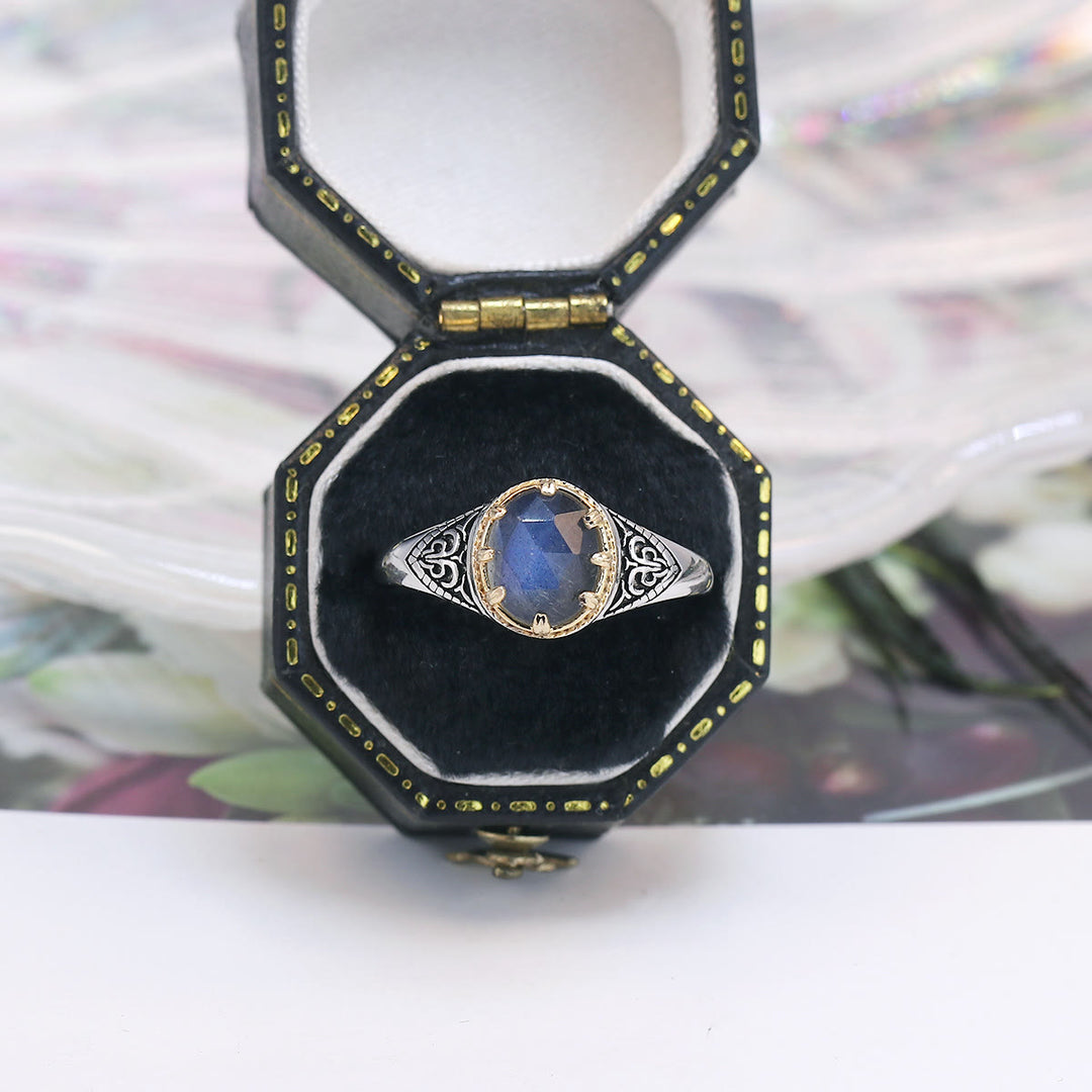 Bague en argent sterling 925 avec labradorite naturelle Olivenorma