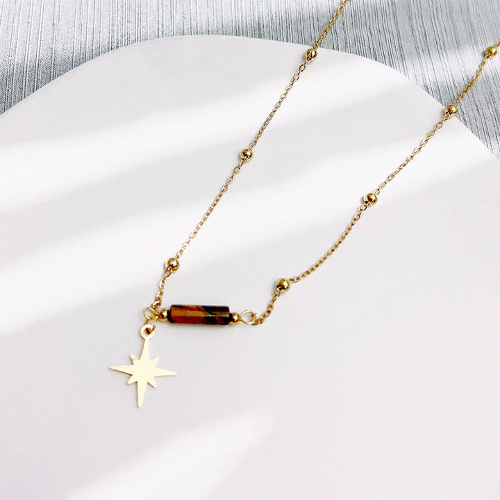 Collier et bracelet avec pendentif étoile en œil de tigre naturel Olivenorma