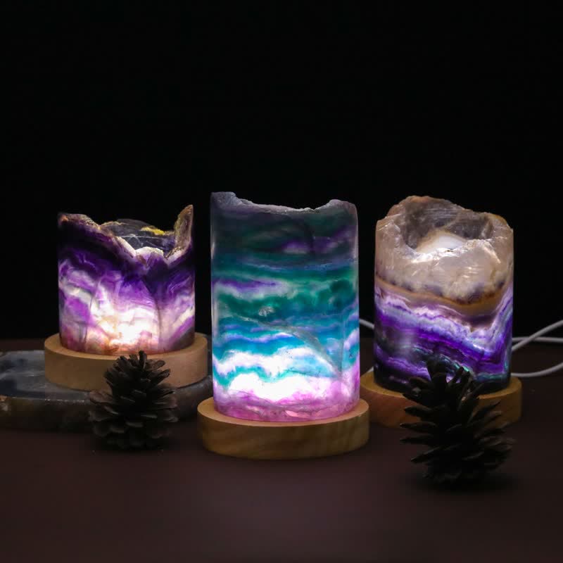 Lampe cylindrique en cristal de fluorite naturelle Olivenorma