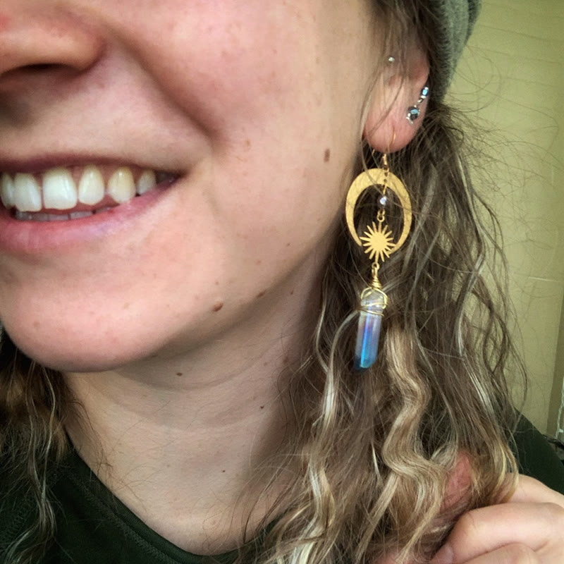 Boucles d'oreilles en cristal irrégulier croissant et étoile Olivenorma