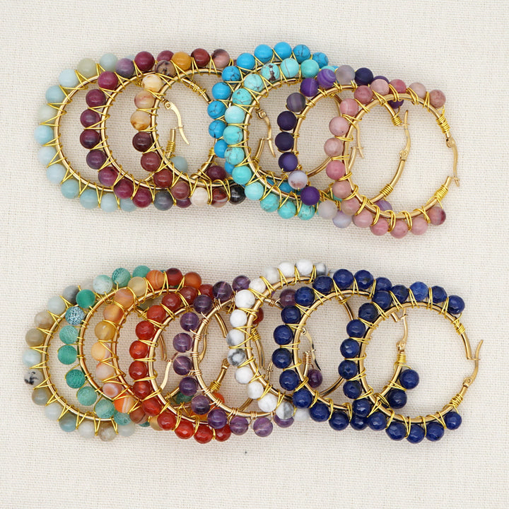 Boucles d'oreilles créoles larges en perles de cristal naturel Olivenorma Boho