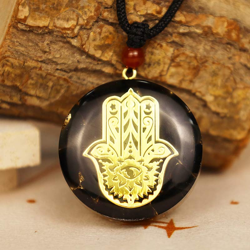 Collier de transformation en obsidienne avec Hamsa