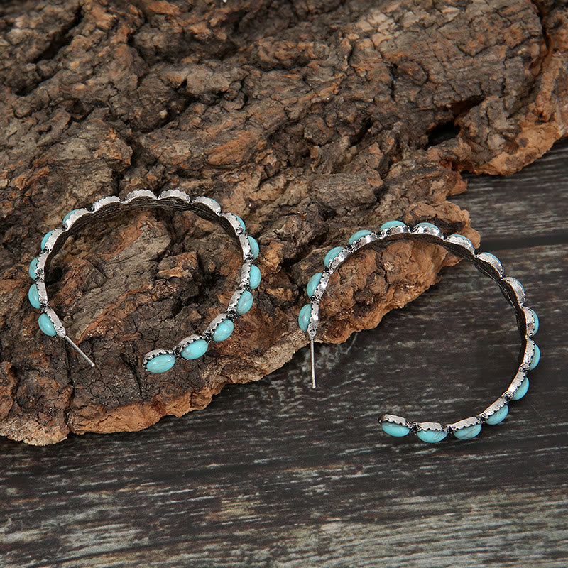 Boucles d'oreilles créoles Olivenorma en turquoise naturelle C