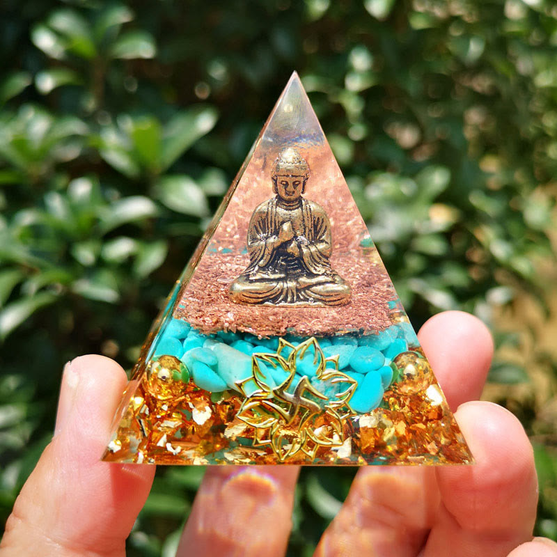 Pyramide orgone de protection du Bouddha turquoise Olivenorma
