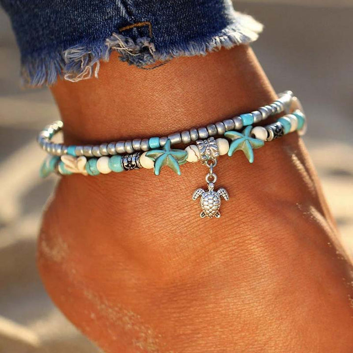 Bracelet de cheville symbole tortue turquoise Olivenorma
