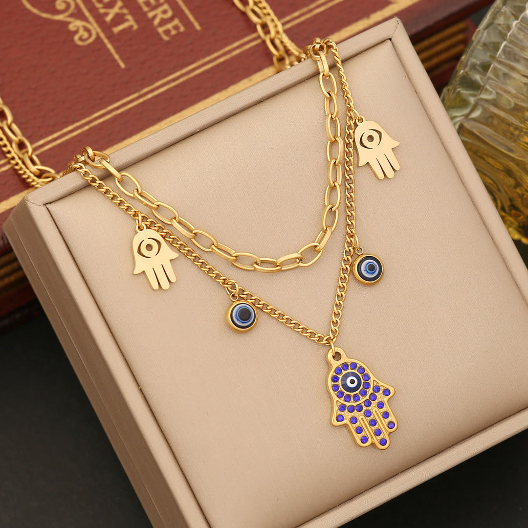 Ensemble collier, bracelet et boucles d'oreilles en époxy avec pendentif Hamsa Evil Eye Olivenorma