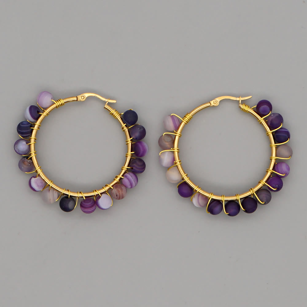Boucles d'oreilles créoles larges en perles de cristal naturel Olivenorma Boho