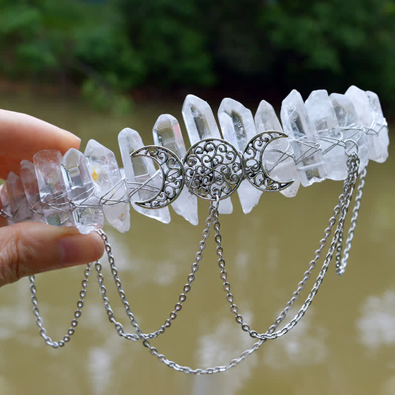 Couronne de cristal naturel de déesse de croissant de lune Olivenorma