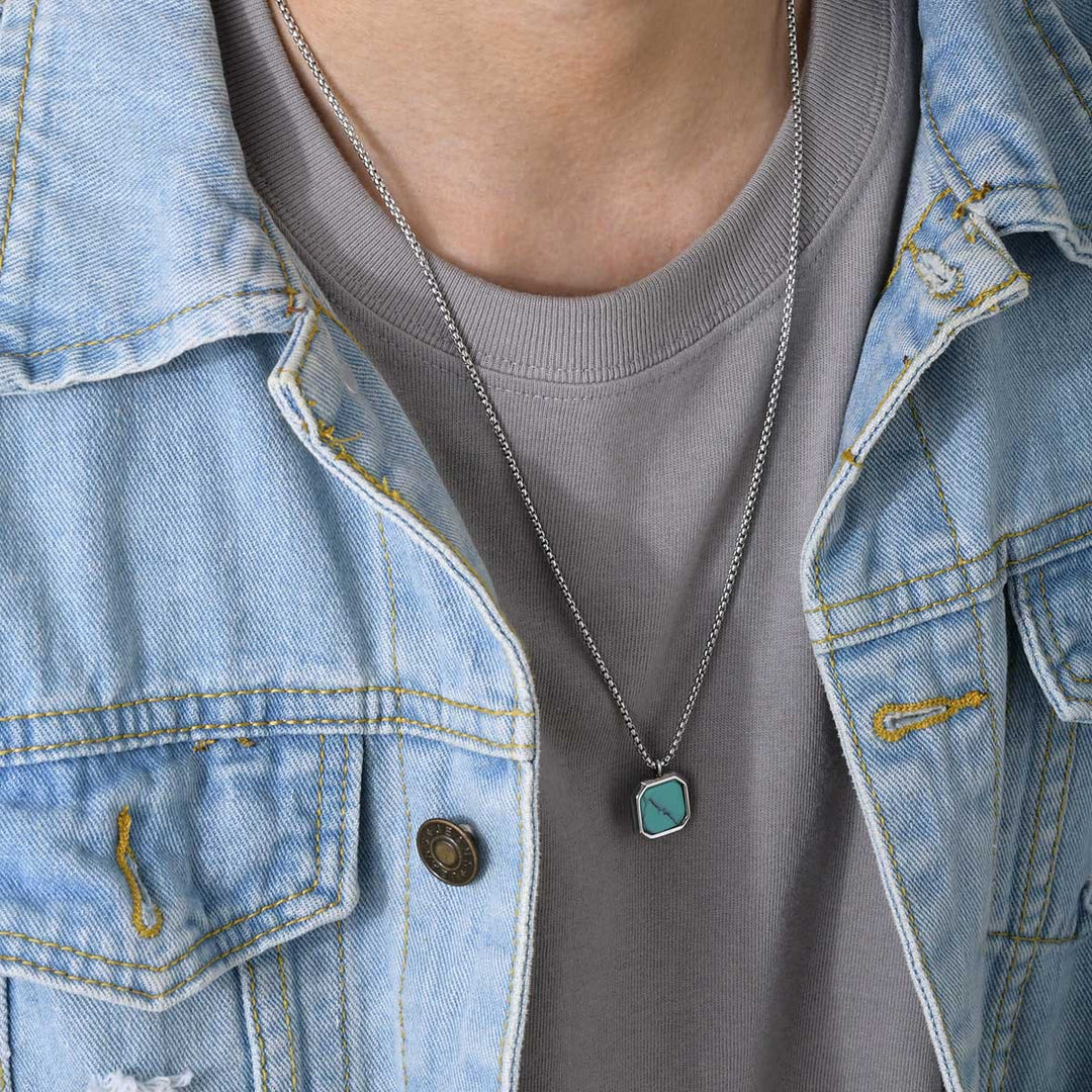 Collier long à chaîne pour homme avec pendentif carré Olivenorma