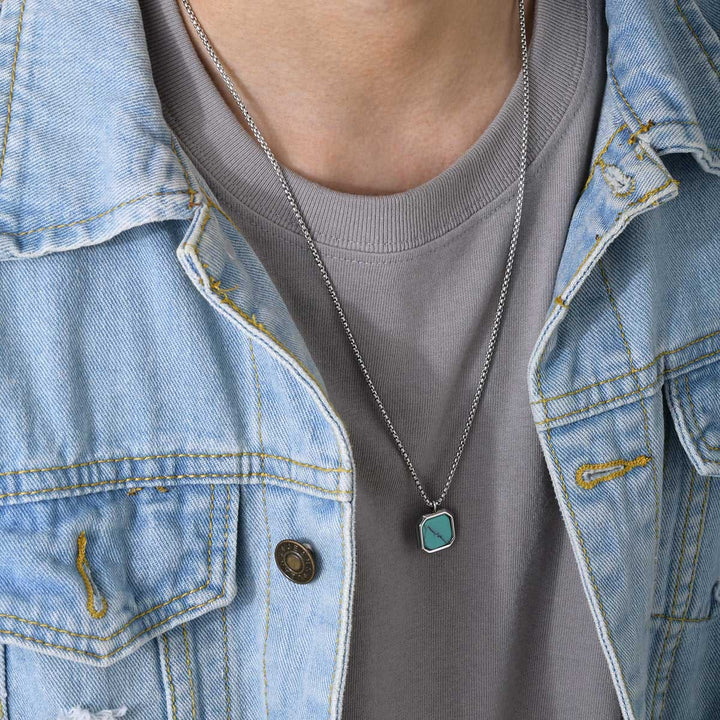 Collier long à chaîne pour homme avec pendentif carré Olivenorma