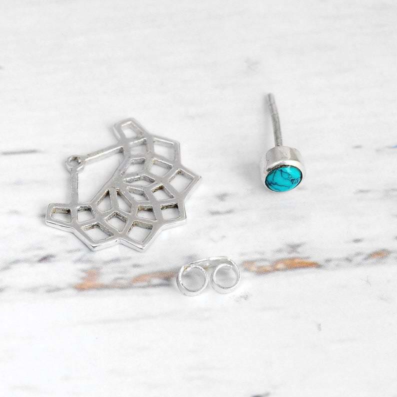 Boucles d'oreilles à tige en forme de fleur de lotus turquoise naturelle Olivenorma