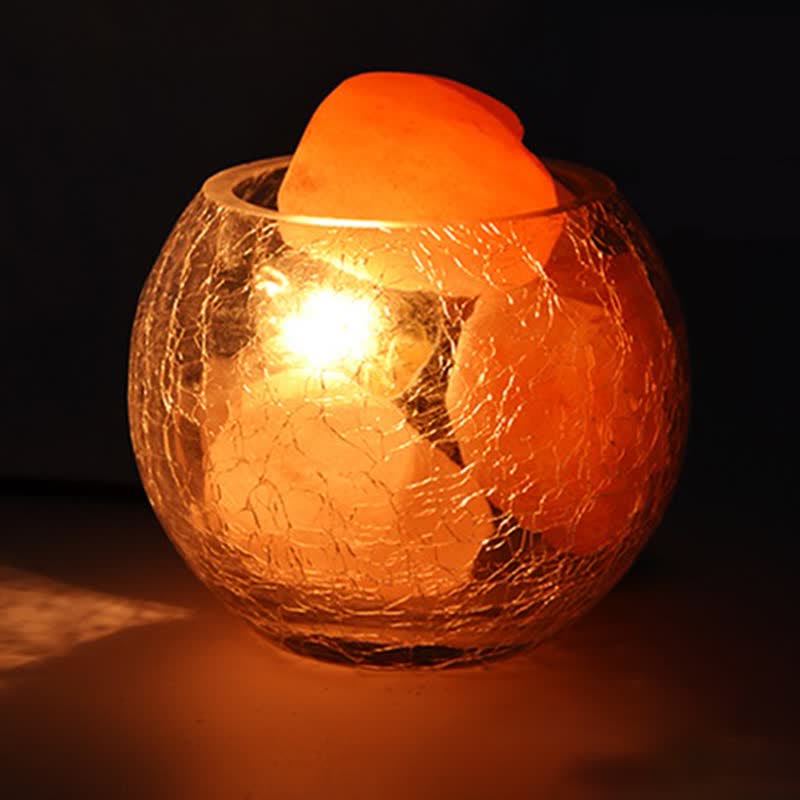 Lampe de sel rose de l'Himalaya avec réservoir en verre craquelé et glace créative Olivenorma