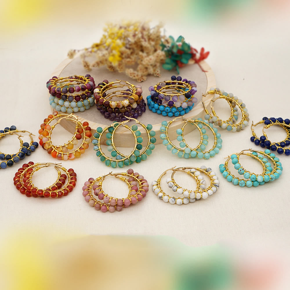 Boucles d'oreilles créoles larges en perles de cristal naturel Olivenorma Boho