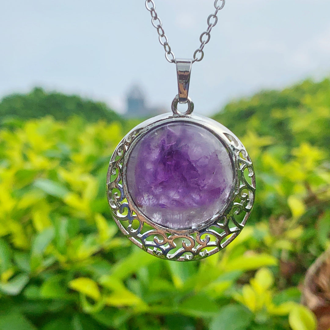 Collier ajustable en véritable pierre de cristal ronde Olivenorma