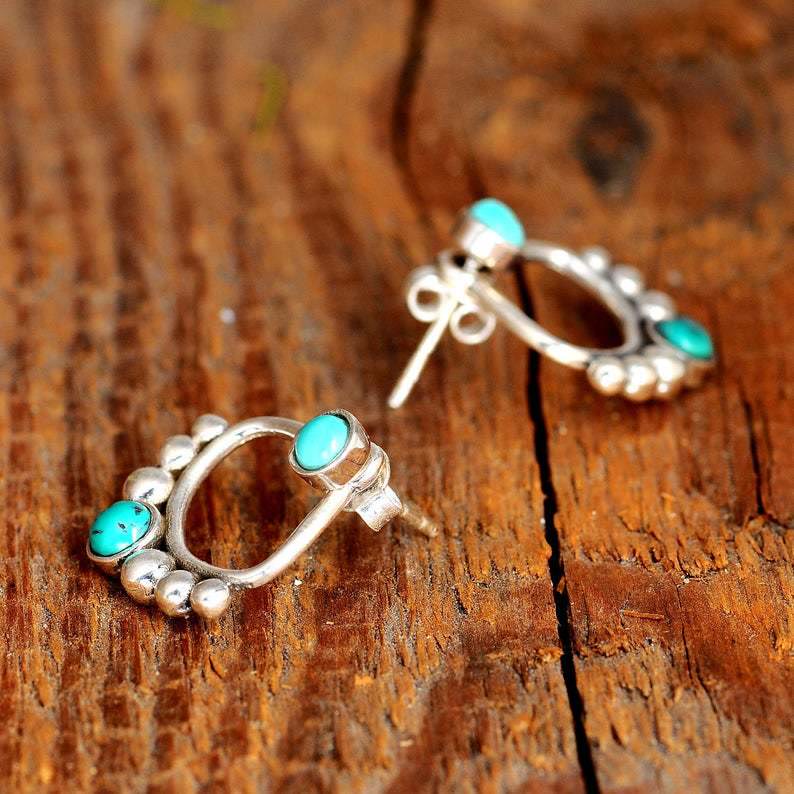 Boucles d'oreilles à tige en perles rondes turquoise Olivenorma