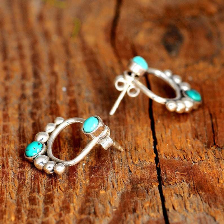 Boucles d'oreilles à tige en perles rondes turquoise Olivenorma