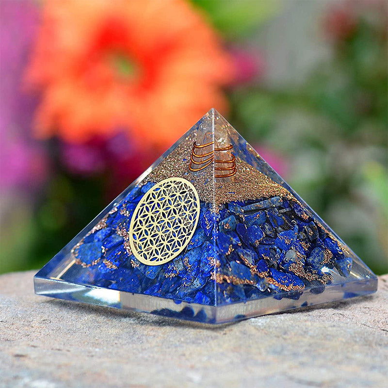 Pyramide d'orgone fleur de vie en lapis-lazuli Olivenorma