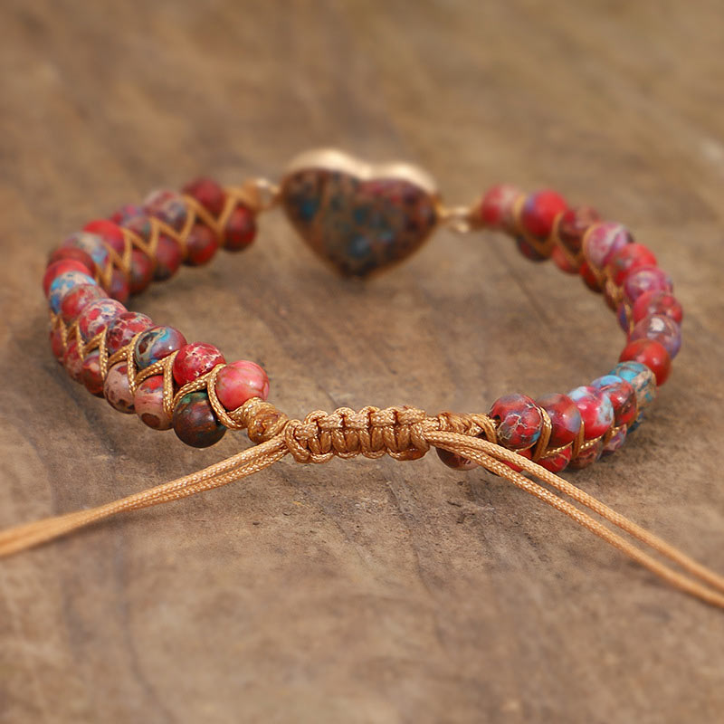 Bracelet coeur en pierre empereur rouge Olivenorma