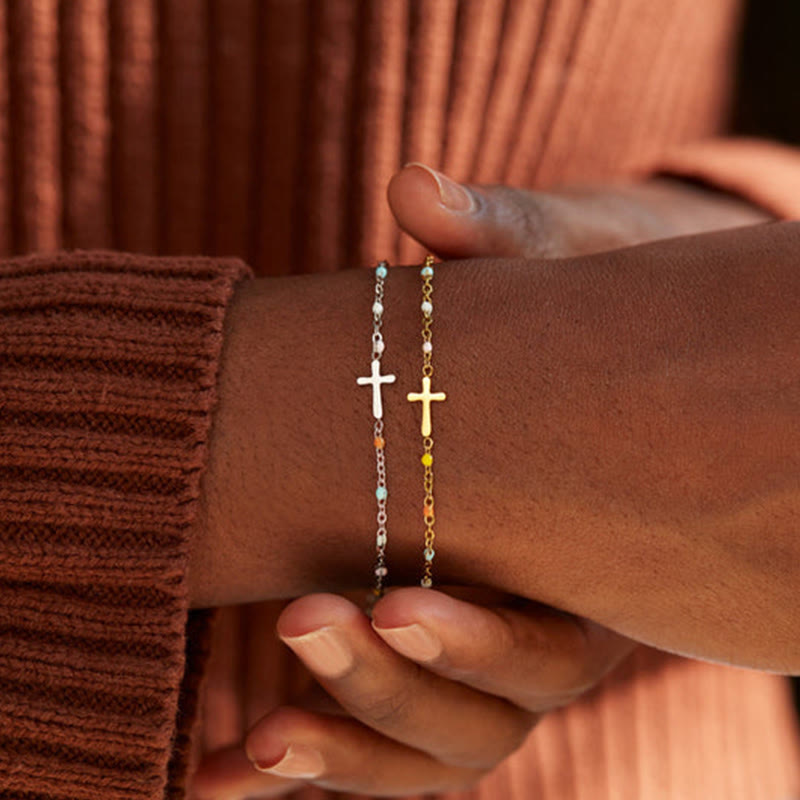 Bracelet en émail coloré avec croix du Christ Olivenorma